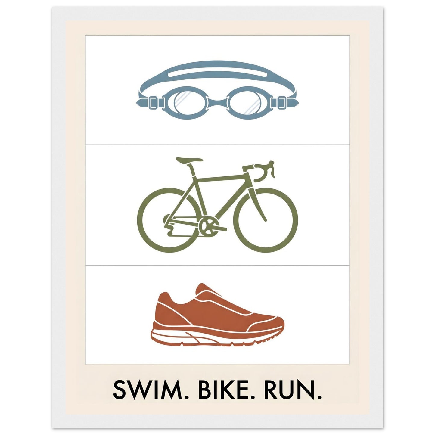 Swim Bike Run Poster: Minimalist Triathlon Icons Wall Art - 27x35 cm / 11x14″ - White frame / Ready-to-hang - Sparkycare