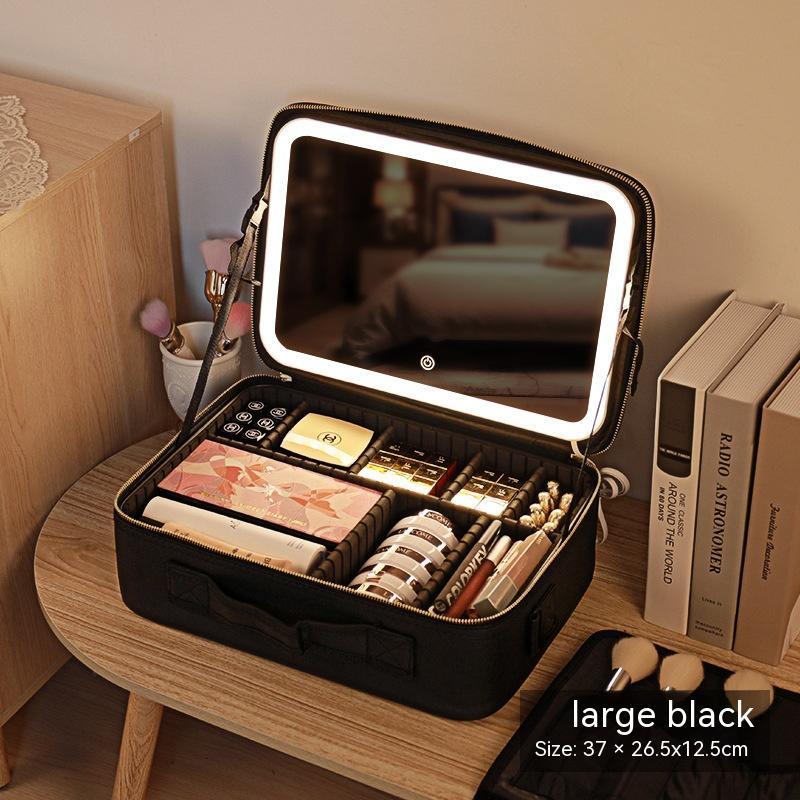 Makeup Organizer Bag with Light-Up Mirror – Travel-Ready Beauty Station with Adjustable Dividers & LED Lighting