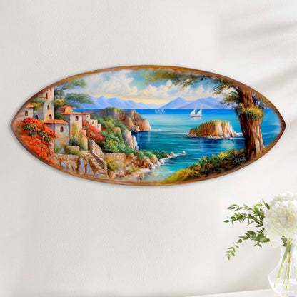 Coastal View Surfboard Wood Wall Art - Beach Decor