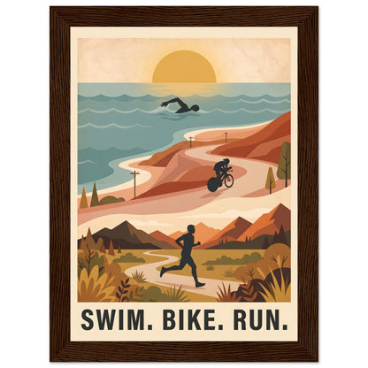 Triathlon Poster: Retro Swim Bike Run Framed Wall Art - 20x25 cm / 8x10″ - White frame / Ready-to-hang - Sparkycare