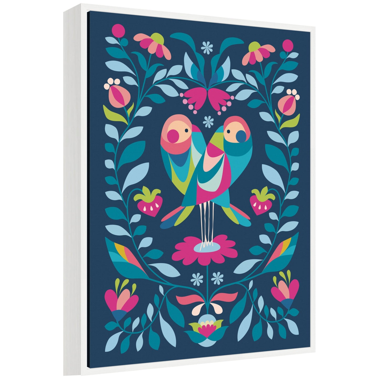 Love Birds Framed Canvas Wall Art