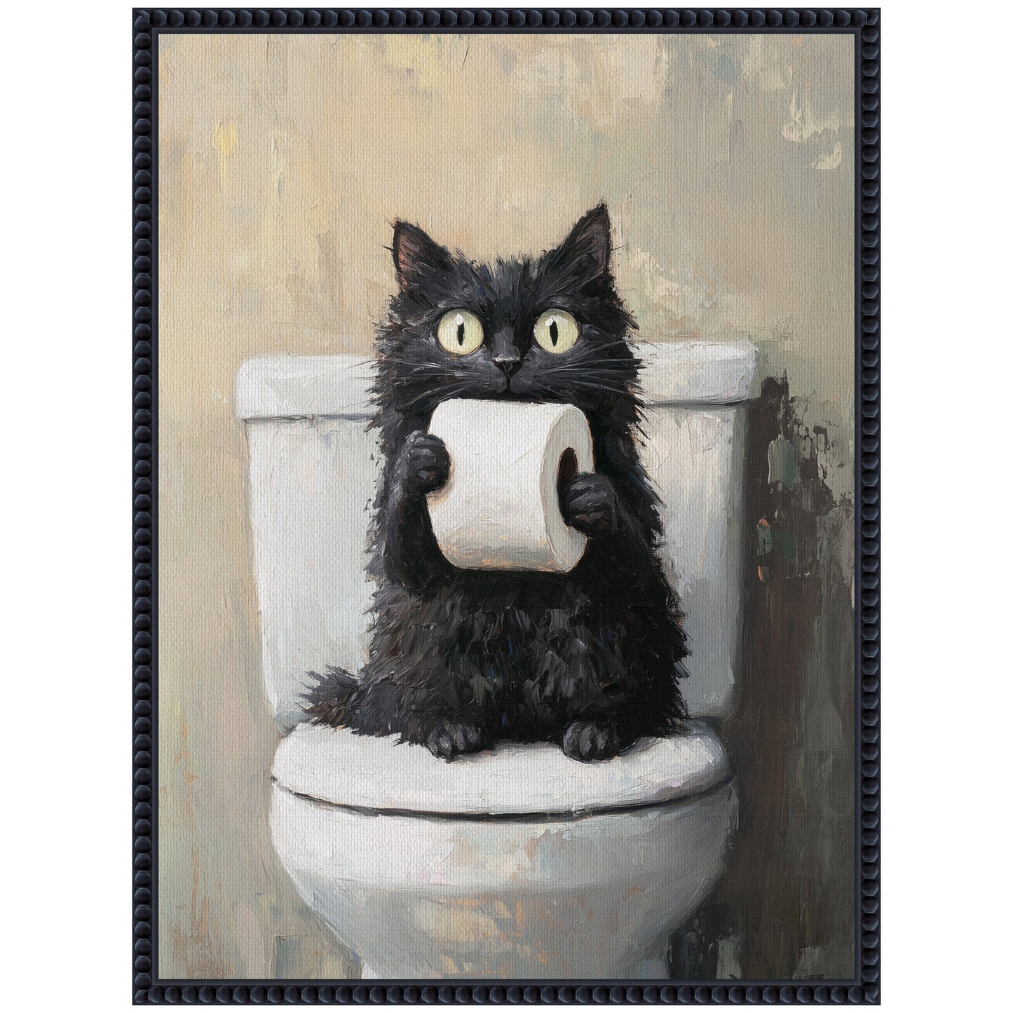 Funny Black Cat Bathroom Framed Canvas Art