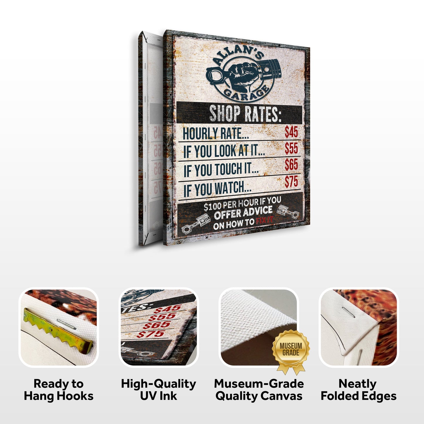 Garage Rules Canvas Wall Art Sign