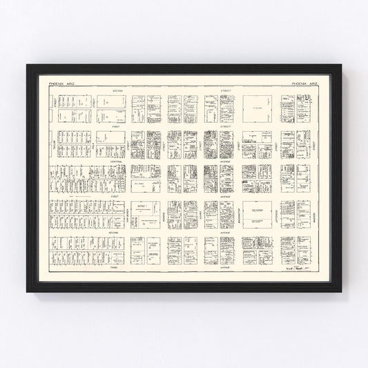 vintage map of Phoenix, Arizona business section, 1929