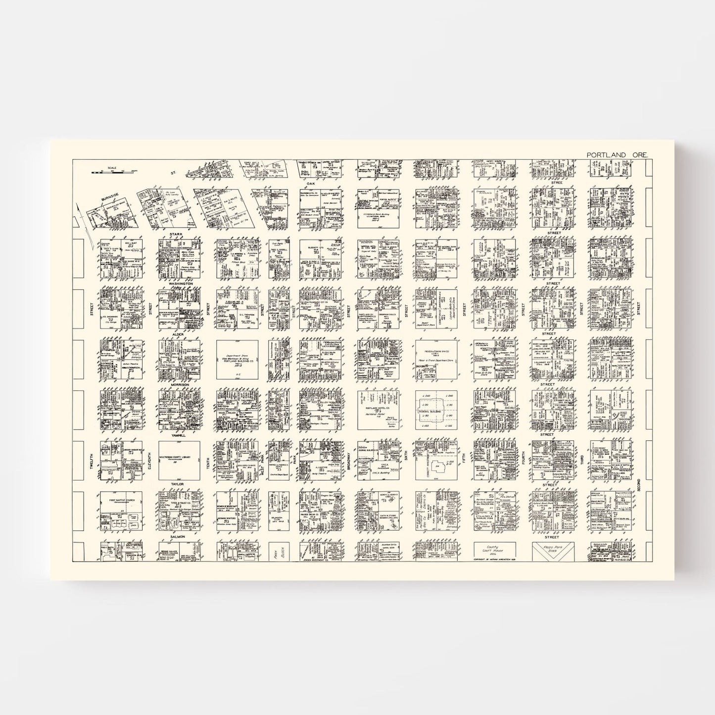 Vintage Map of Portland, OR Business Section, 1929