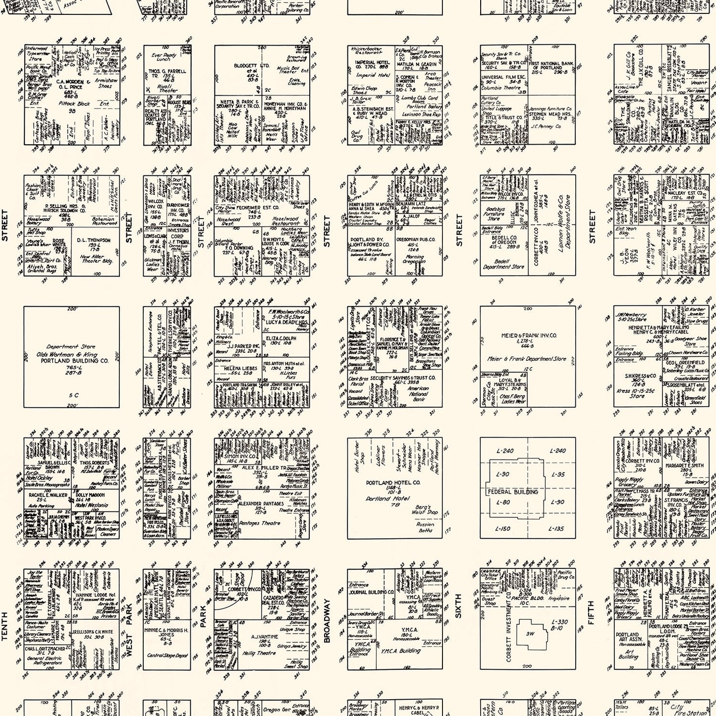 Vintage Map of Portland, OR Business Section, 1929