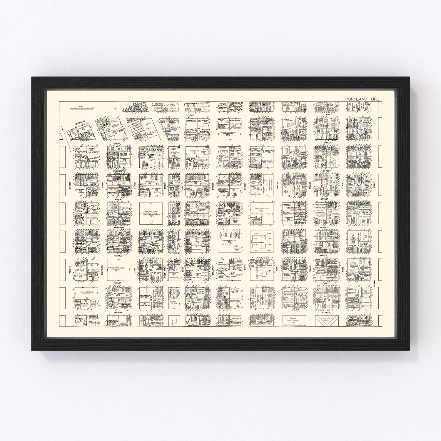 Vintage map of Portland Oregon business section, 1929
