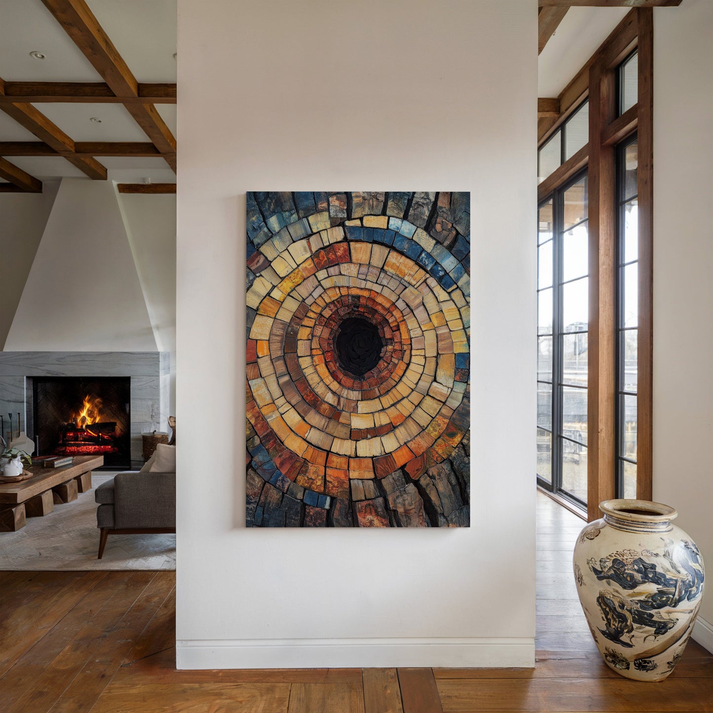 Petrified Wood Spiral Earth Tone Abstract Wall Art