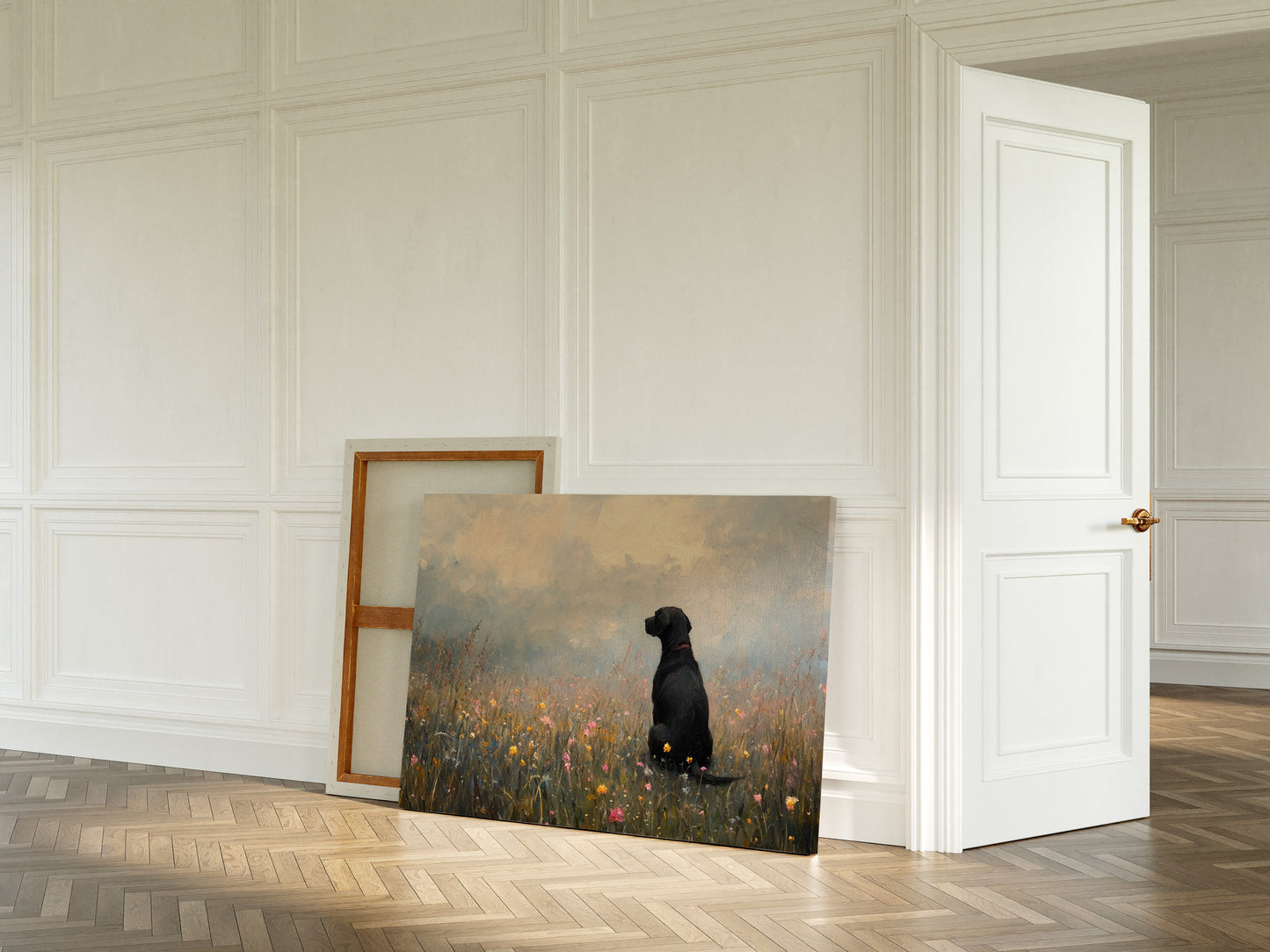 Black Lab in Wildflowers Rustic Dog Art Print