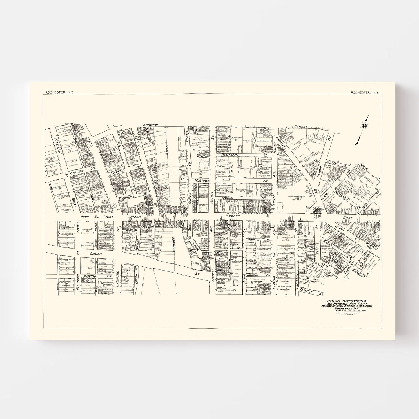 Vintage Map of Rochester, New York Business Section, 1929