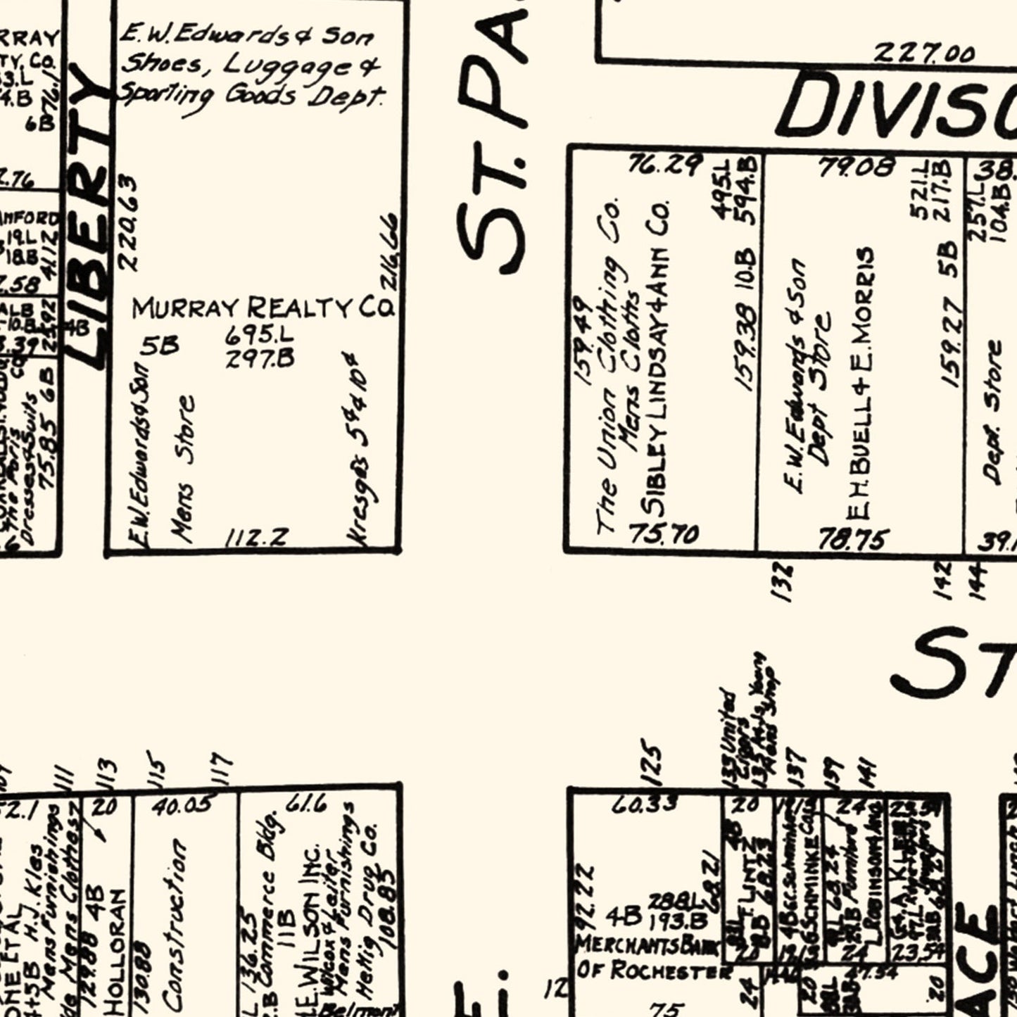 Vintage Map of Rochester, New York Business Section, 1929