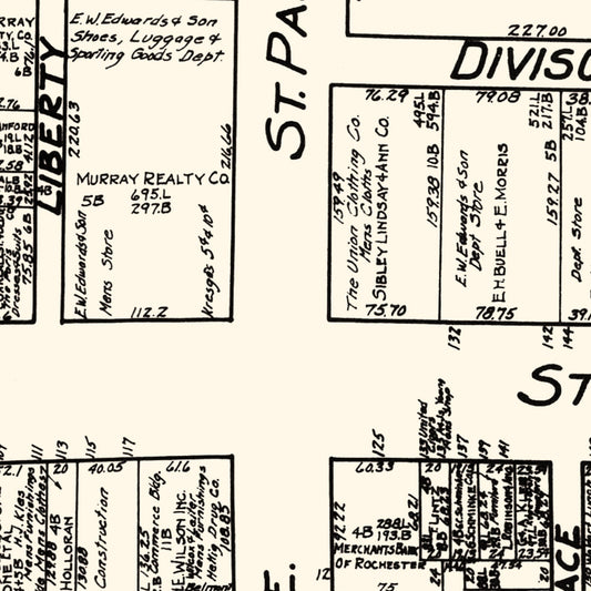 Vintage Map of Rochester, New York Business Section, 1929