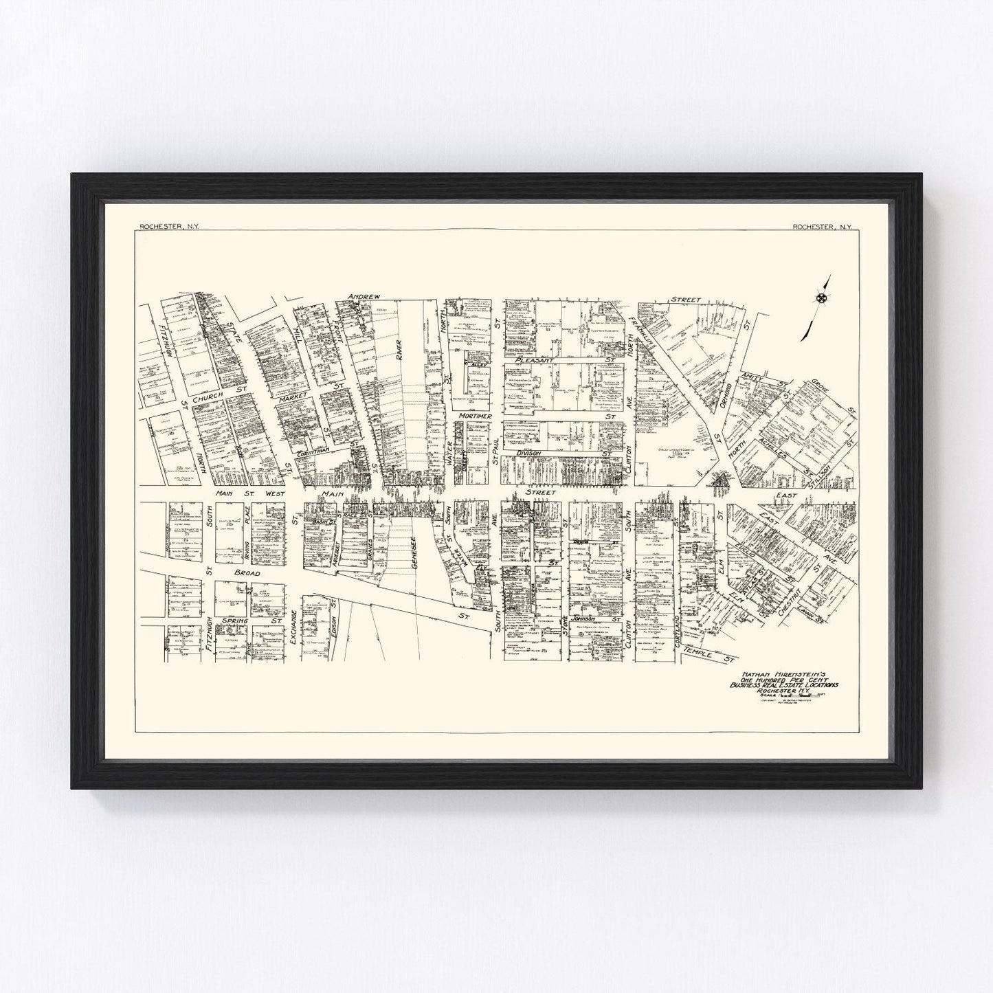 vintage map of Rochester, New York business section, 1929