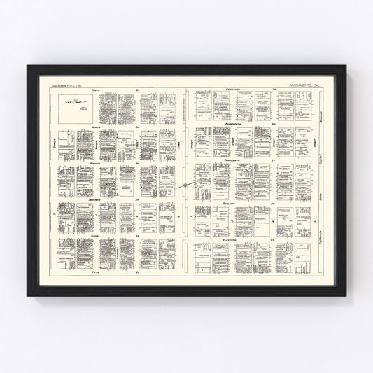 vintage map of Sacramento business section, California, 1929