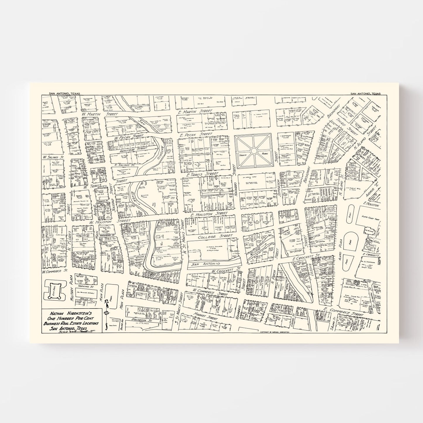 Vintage Map of San Antonio Business Section, Texas, 1929