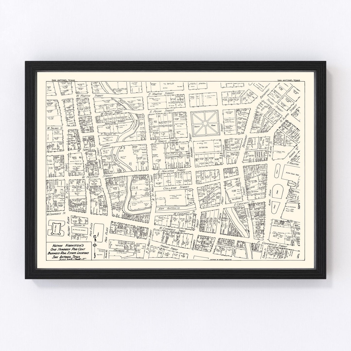 vintage map of San Antonio business section, Texas, 1929