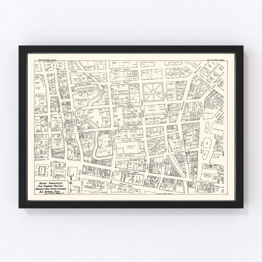 vintage map of San Antonio business section, Texas, 1929