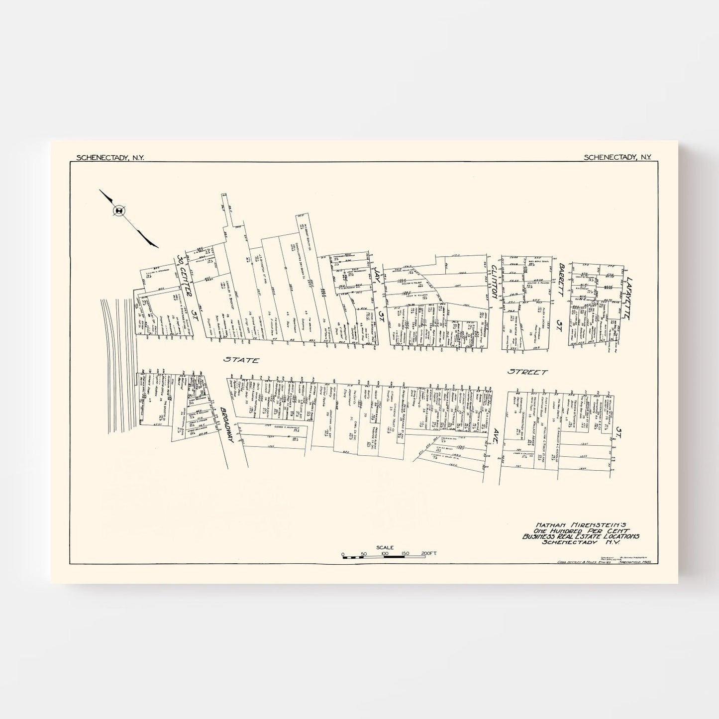 Vintage Map of Schenectady, NY Business Section, 1929