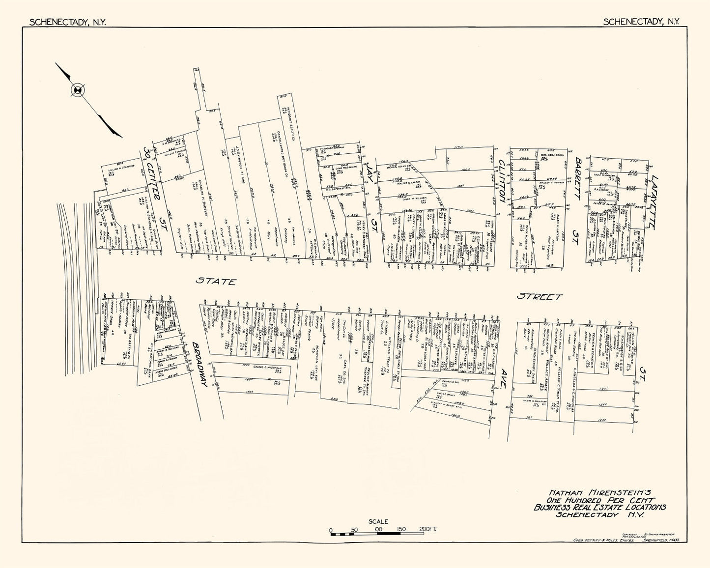 Vintage Map of Schenectady, NY Business Section, 1929