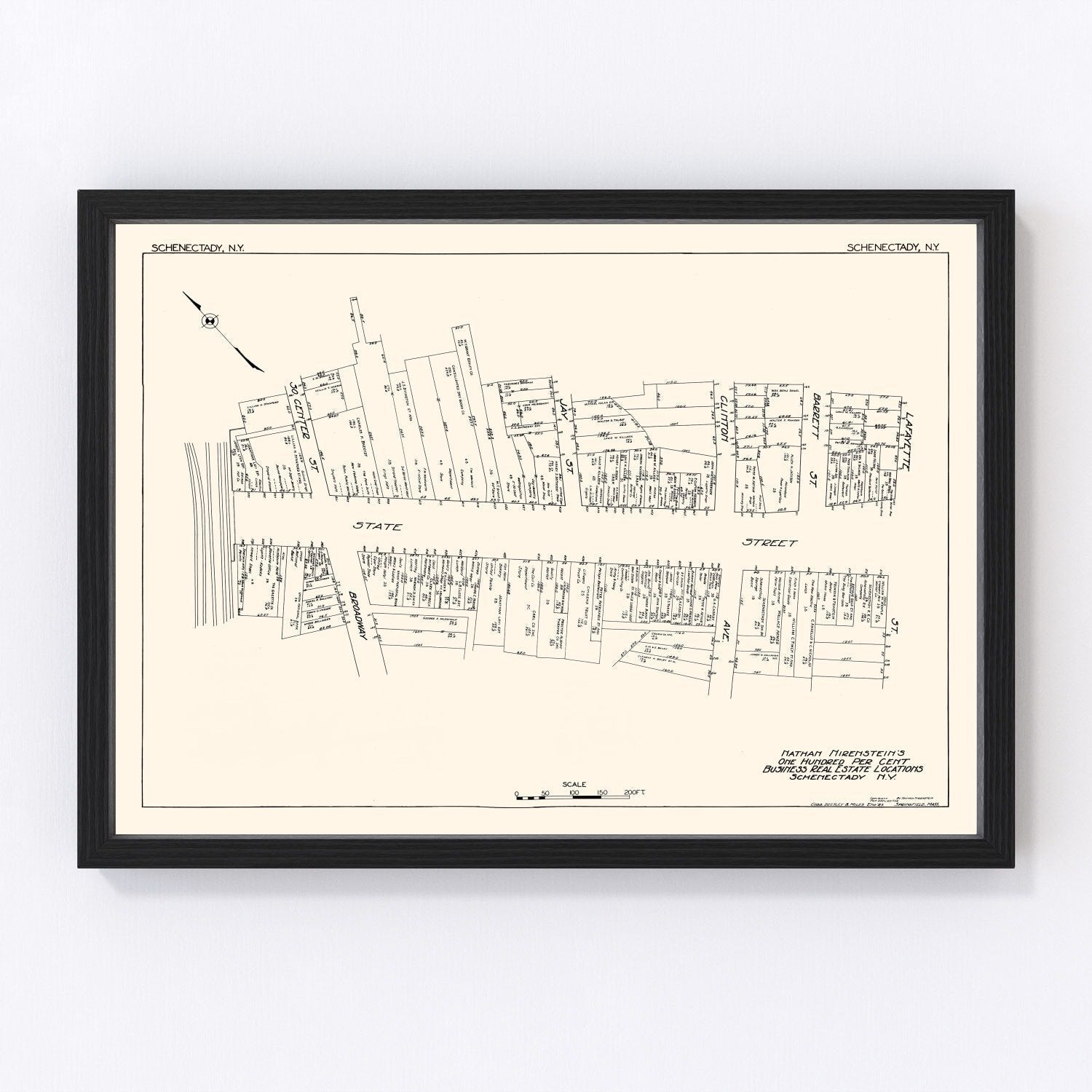 vintage map of Schenectady, NY business section, 1929