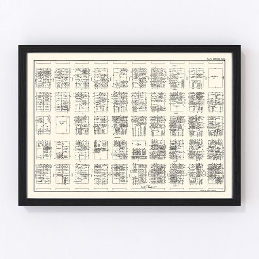 vintage map of San Diego business section, California, 1929
