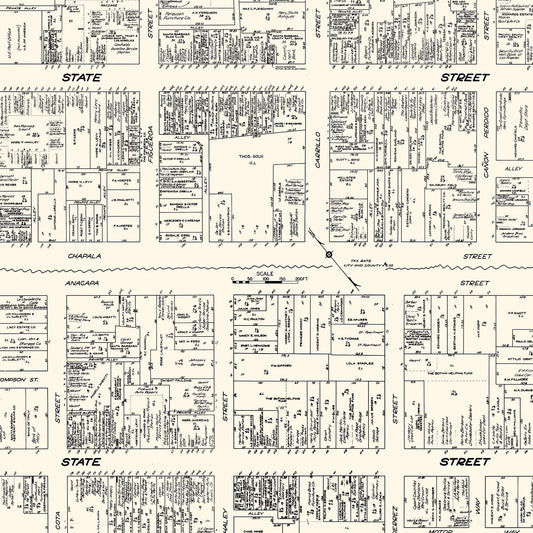 Vintage Map of Santa Barbara Business Section, CA, 1929
