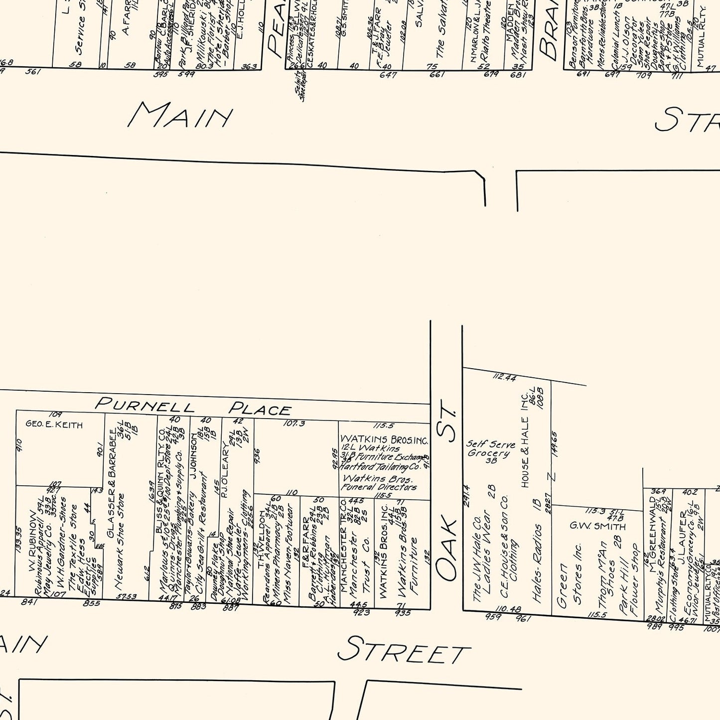 Vintage Map of South Manchester, Connecticut Business Section, 1929