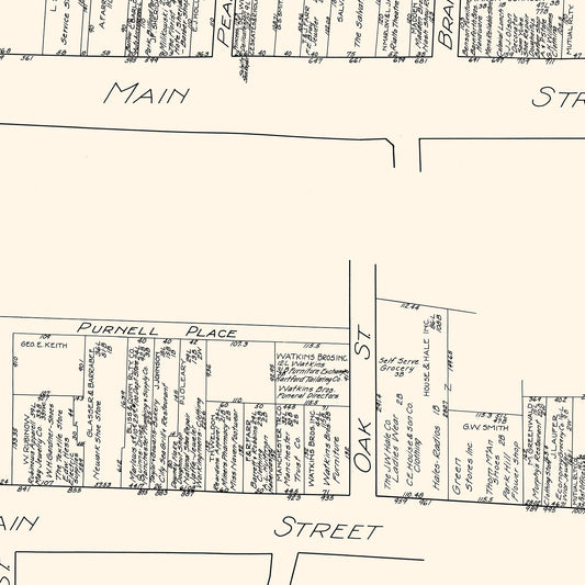 Vintage Map of South Manchester, Connecticut Business Section, 1929