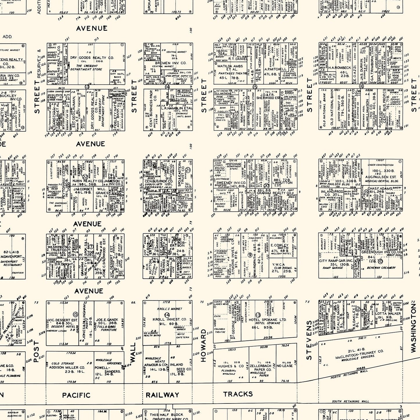 Vintage Map of Spokane, Washington Business Section, 1929