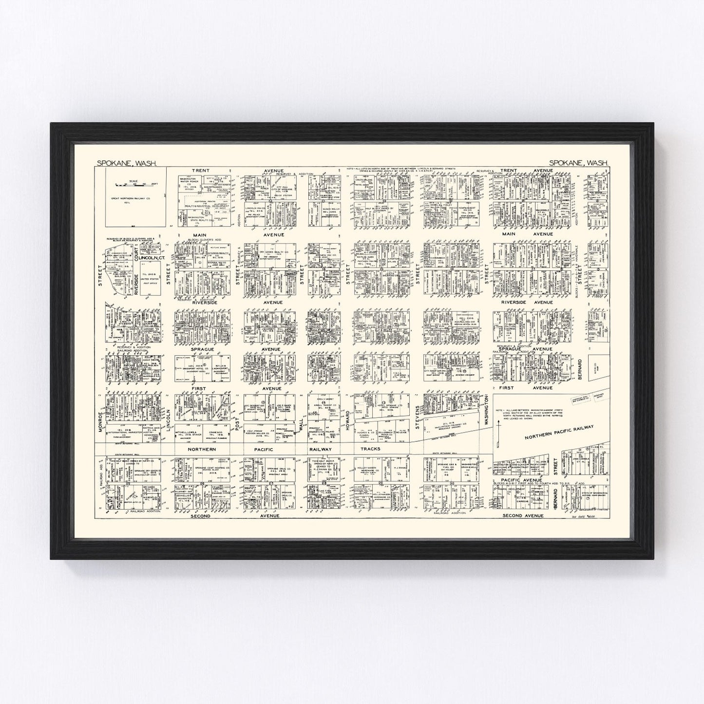 vintage map of Spokane, Washington, 1929