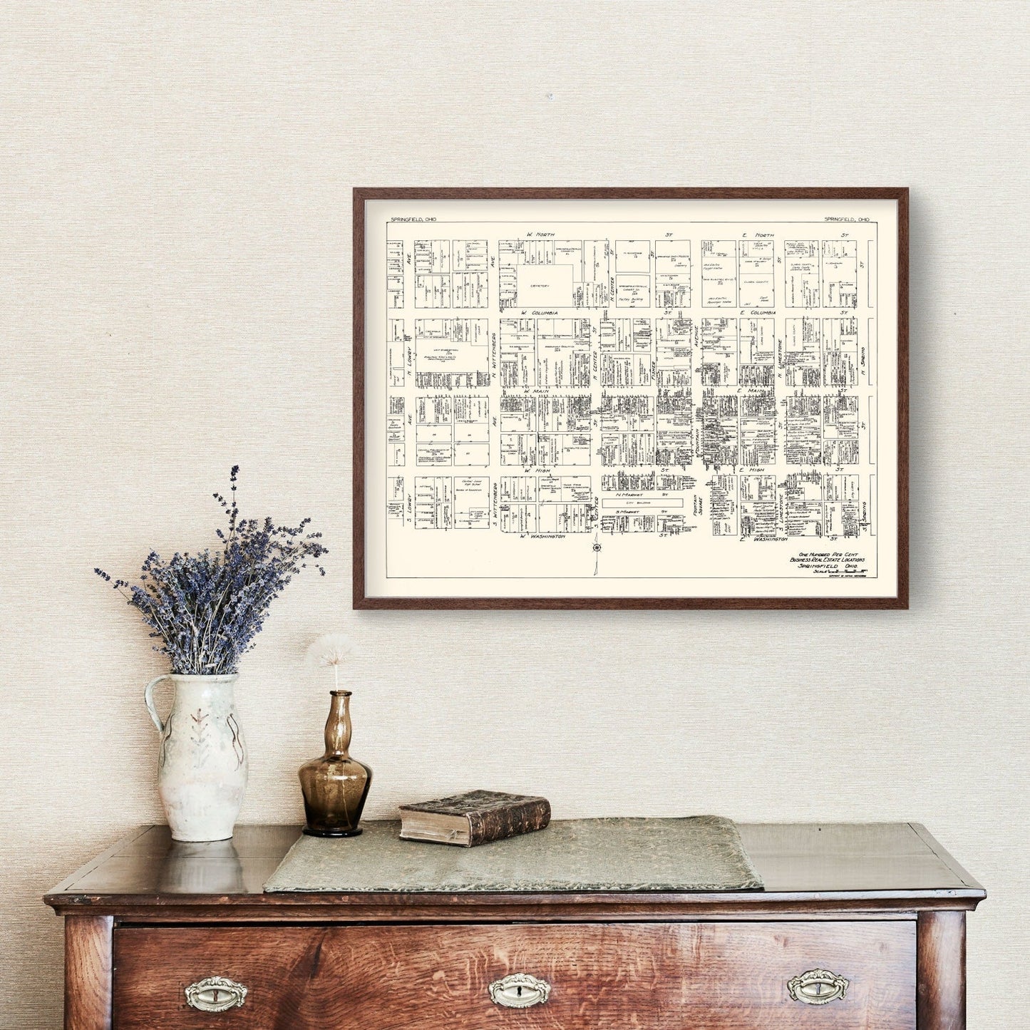 Vintage Map of Springfield, Ohio Business Section, 1929