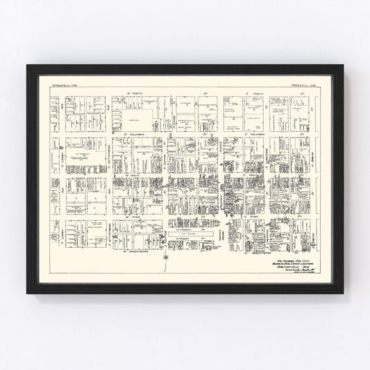 vintage map of Springfield, Ohio business section, 1929