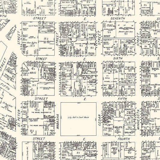 Vintage Map of St. Paul, Minnesota Business Section, 1929