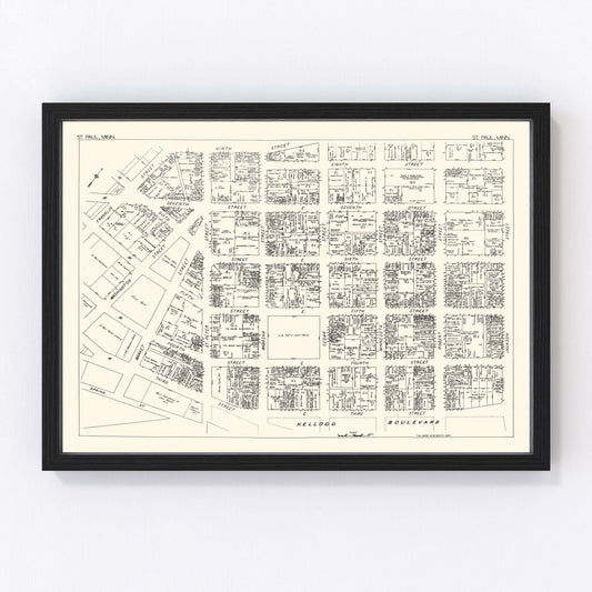 Vintage map of St. Paul, Minnesota business section, 1929
