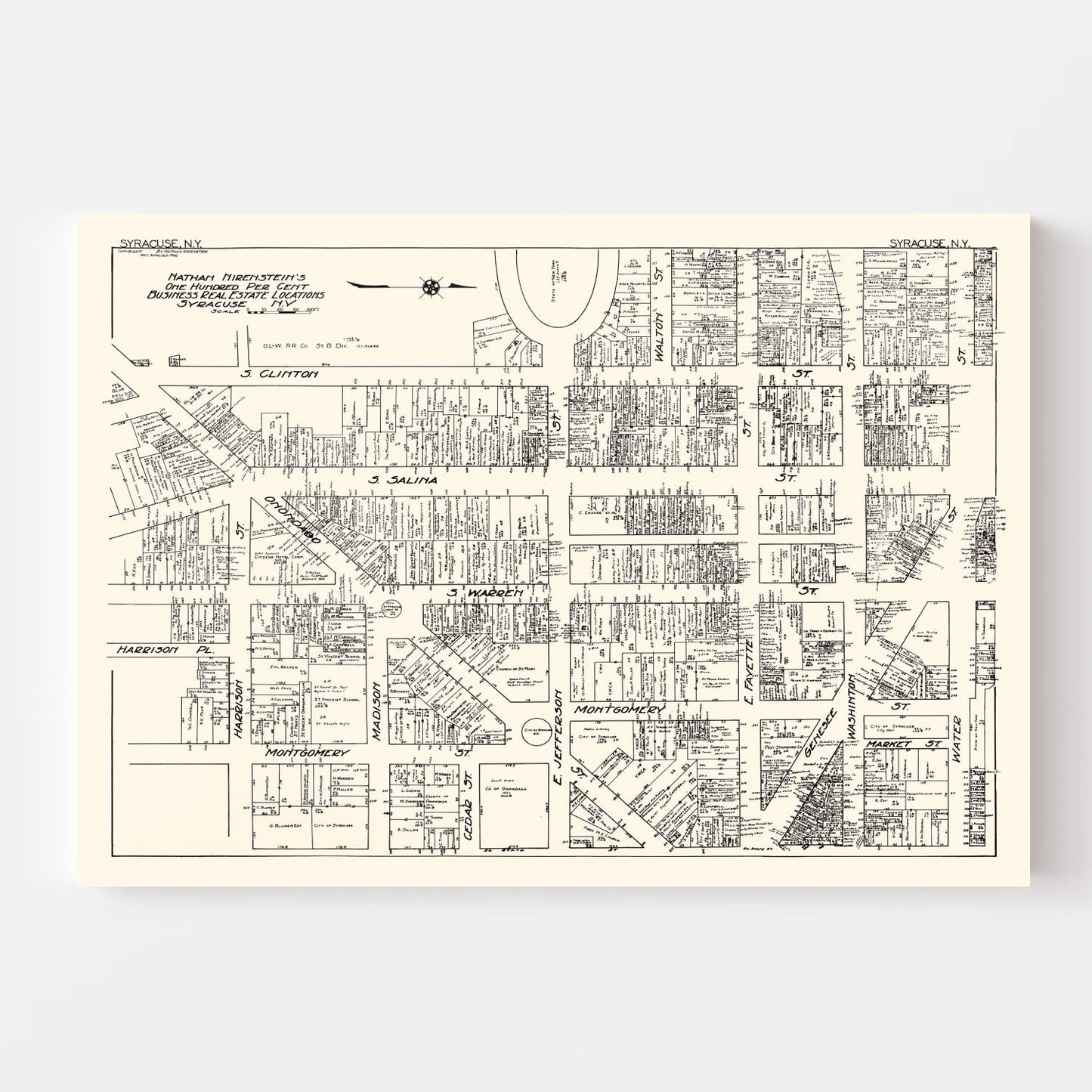 Vintage Map of Syracuse, New York Business Section, 1929