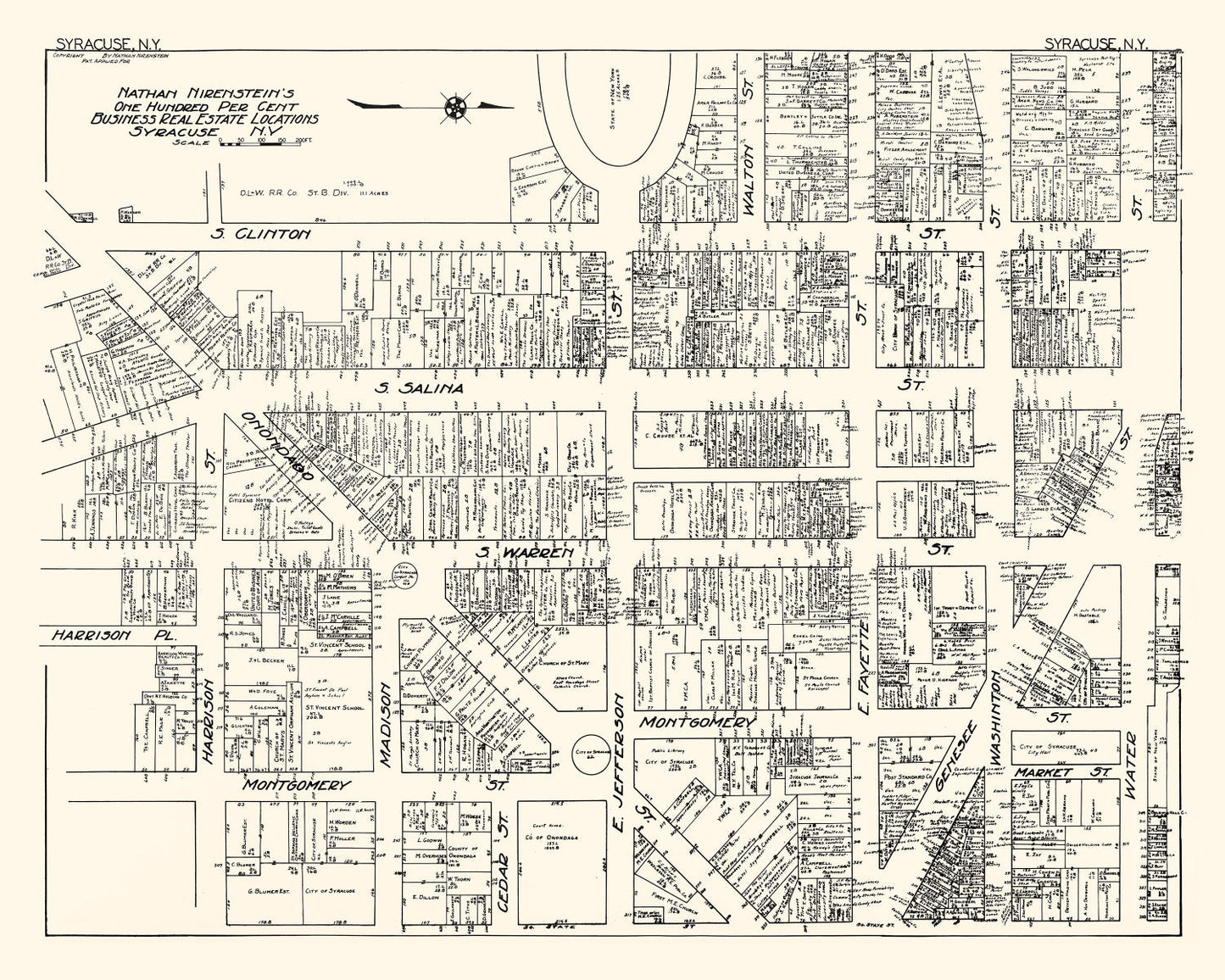 Vintage Map of Syracuse, New York Business Section, 1929