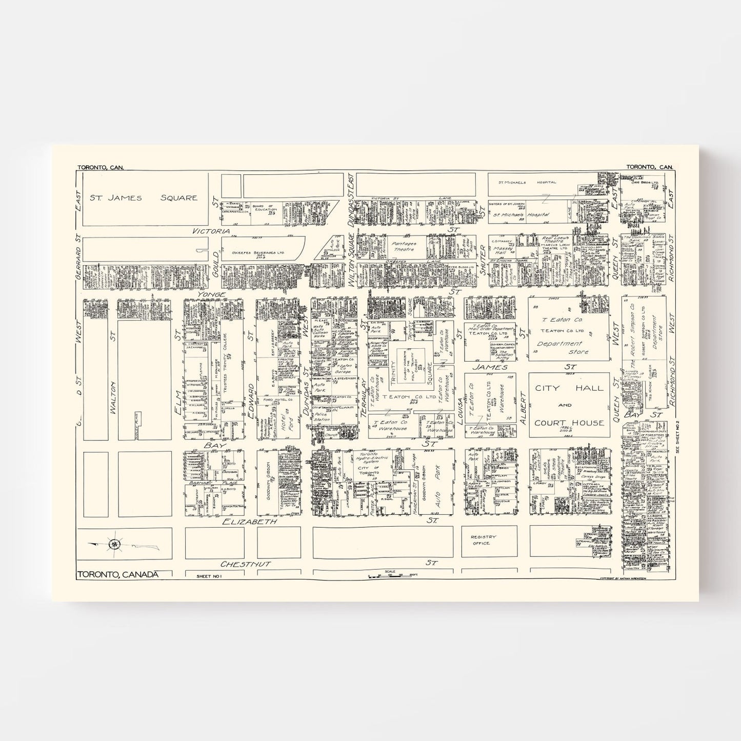 Vintage Map of Toronto, Canada, 1929