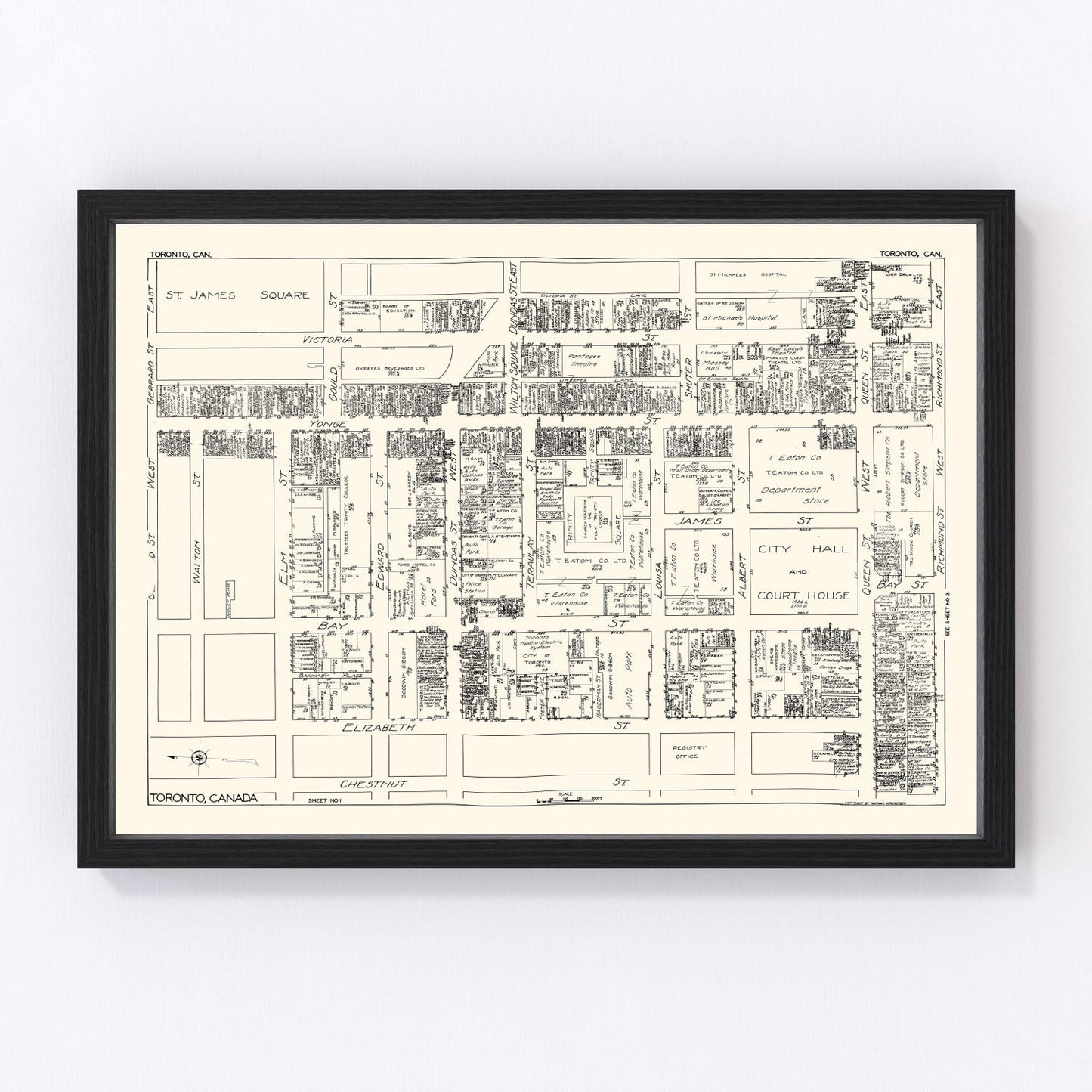 Vintage map of Toronto, Canada, 1929