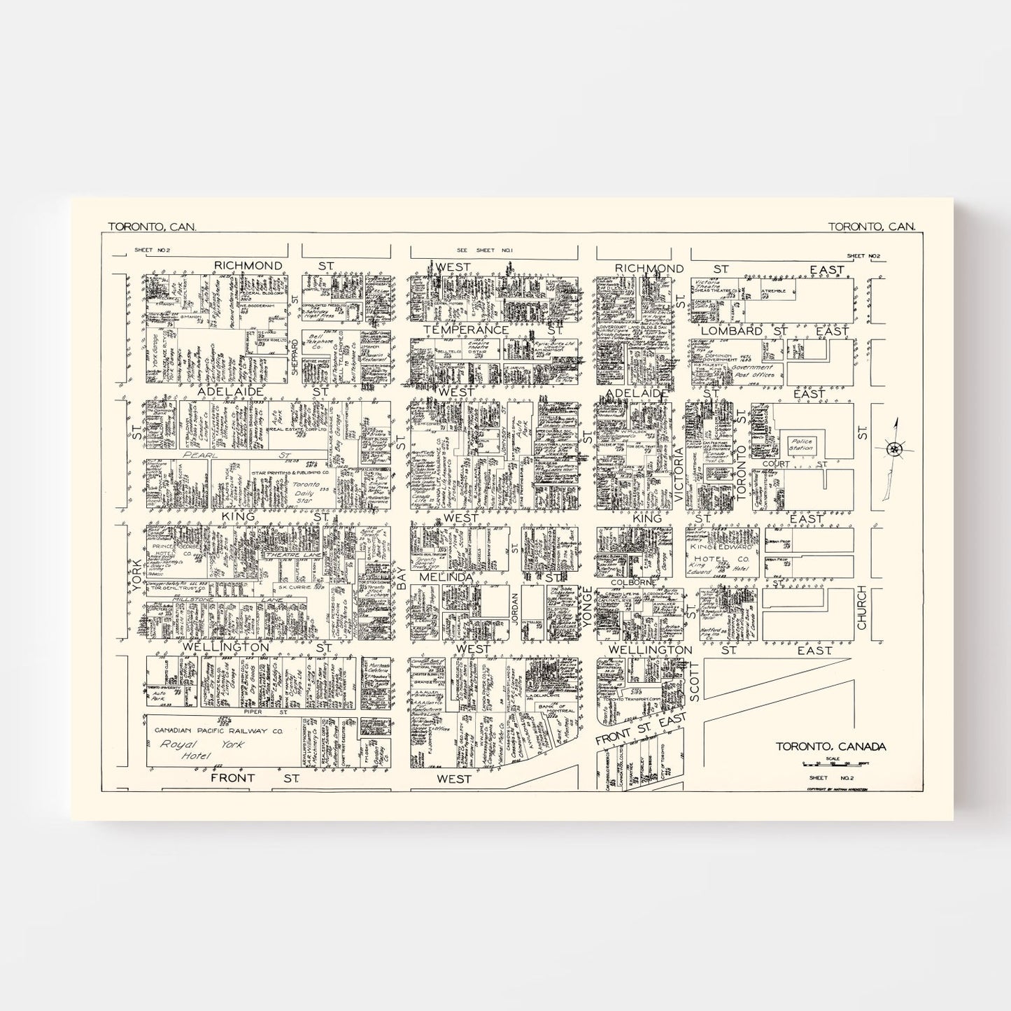 Vintage Map of Toronto, Canada, 1929
