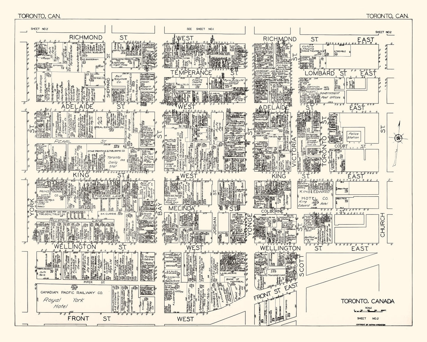 Vintage Map of Toronto, Canada, 1929