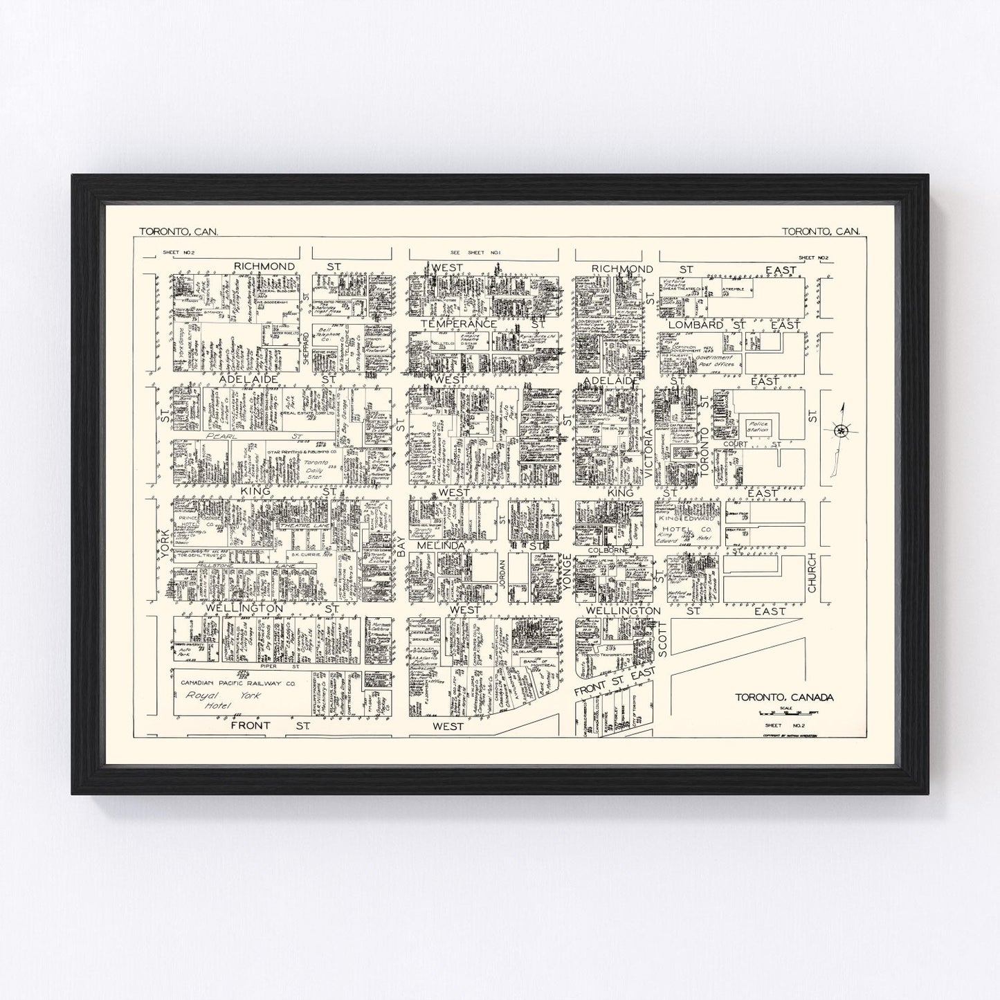 vintage map of Toronto, Canada, 1929