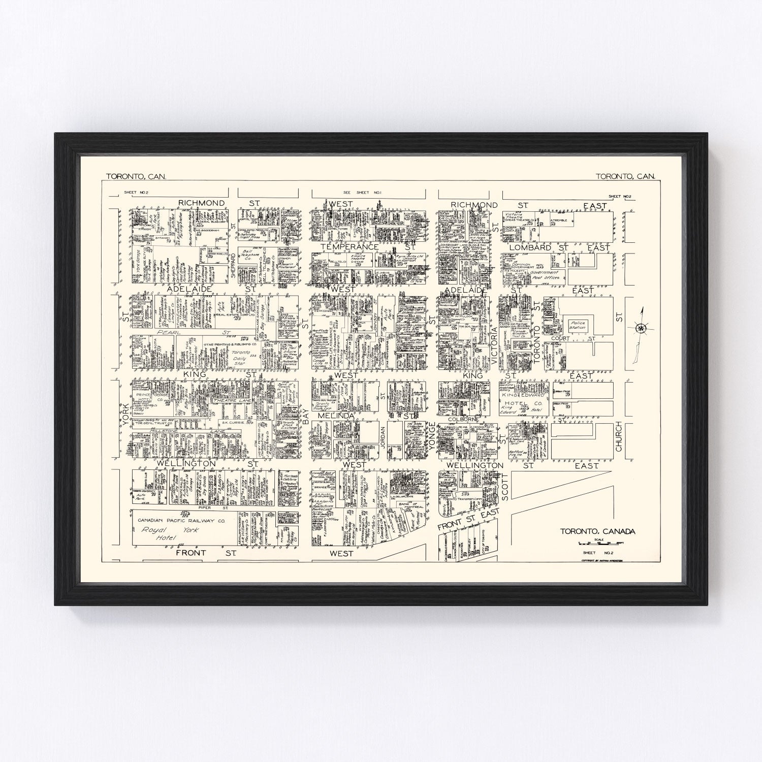vintage map of Toronto, Canada, 1929