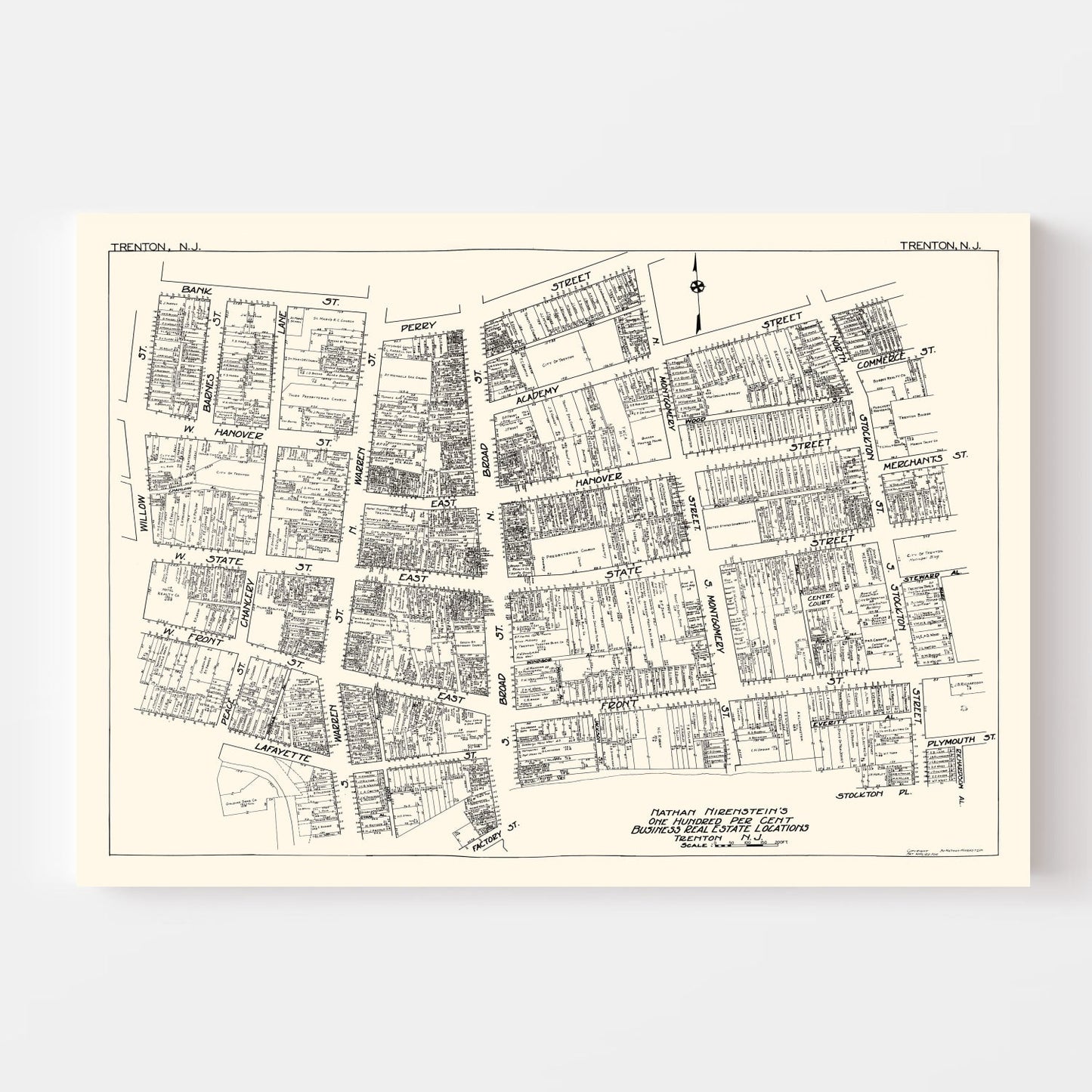 Vintage Map of Trenton, New Jersey Business Section, 1929