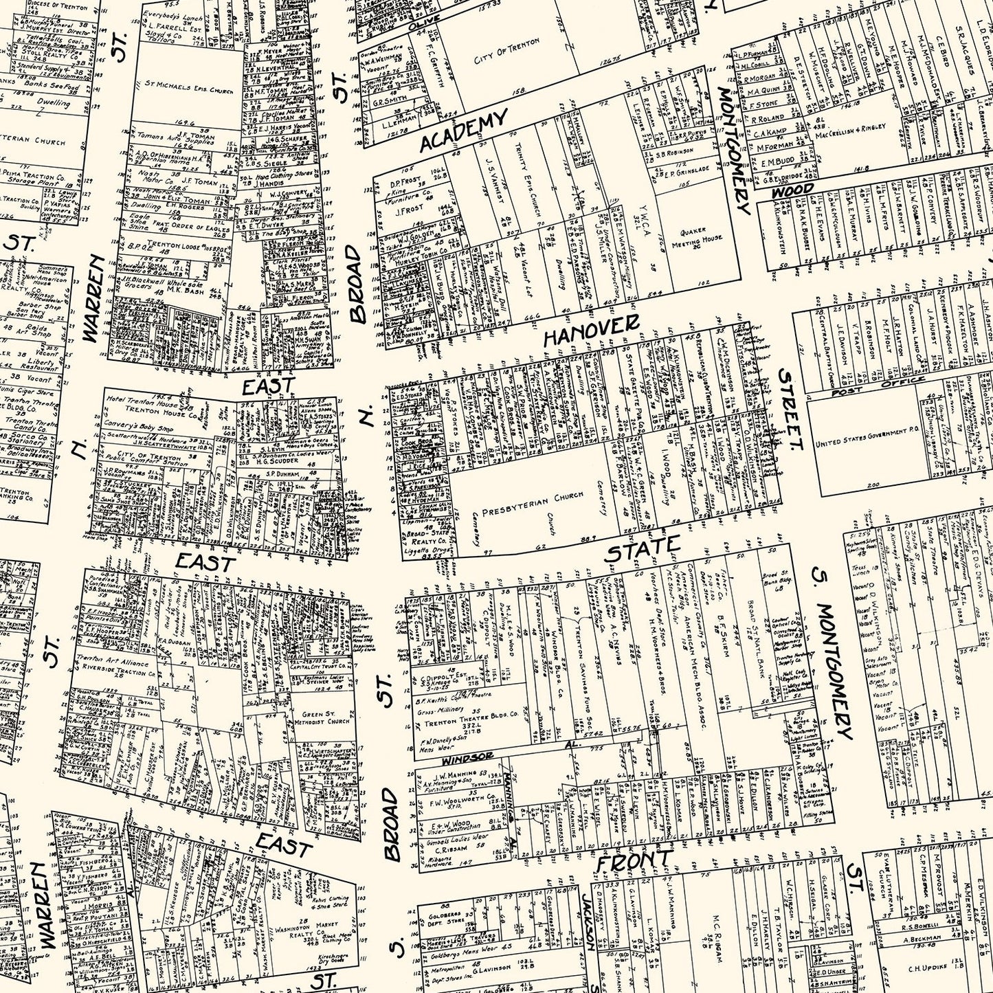 Vintage Map of Trenton, New Jersey Business Section, 1929