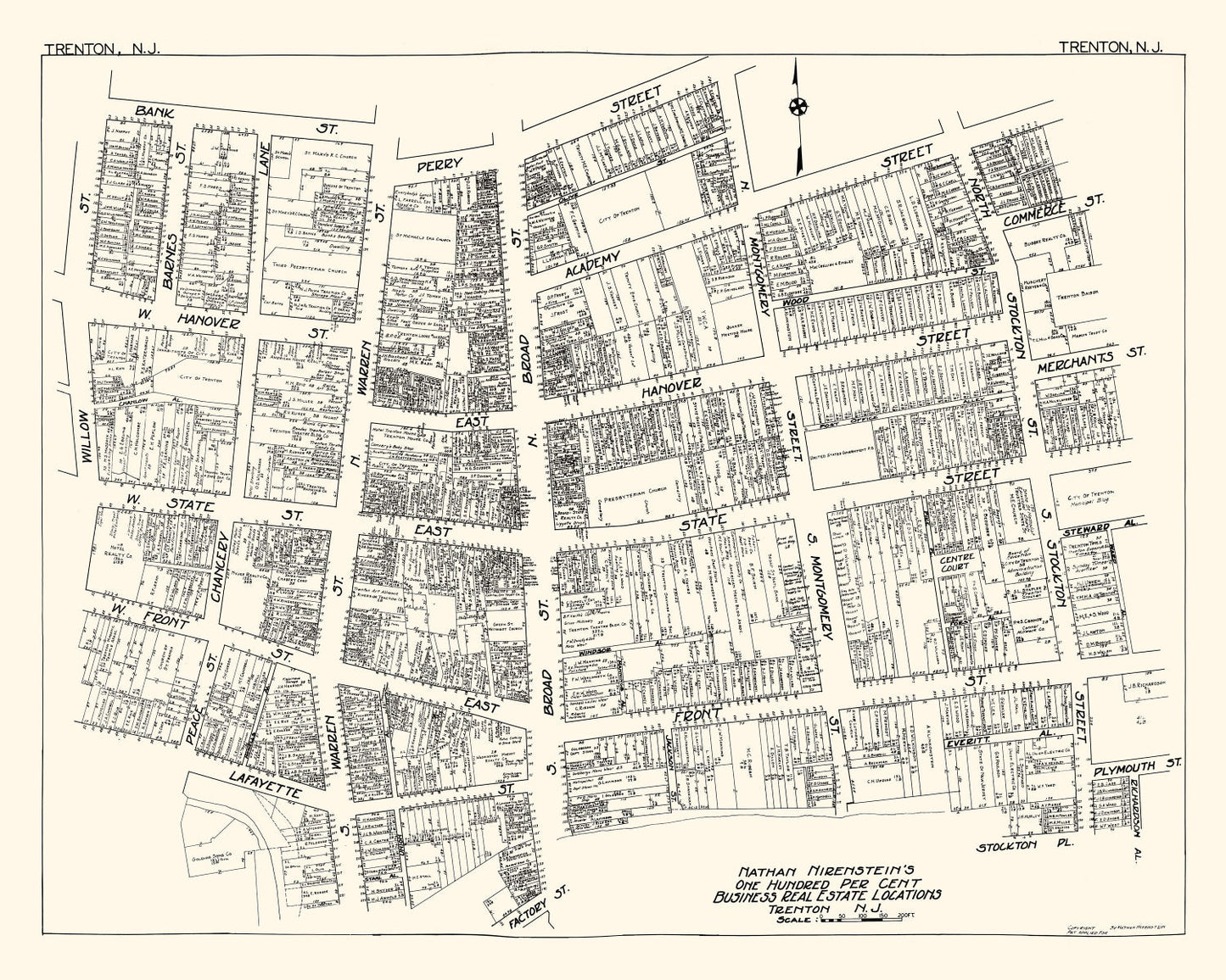 Vintage Map of Trenton, New Jersey Business Section, 1929