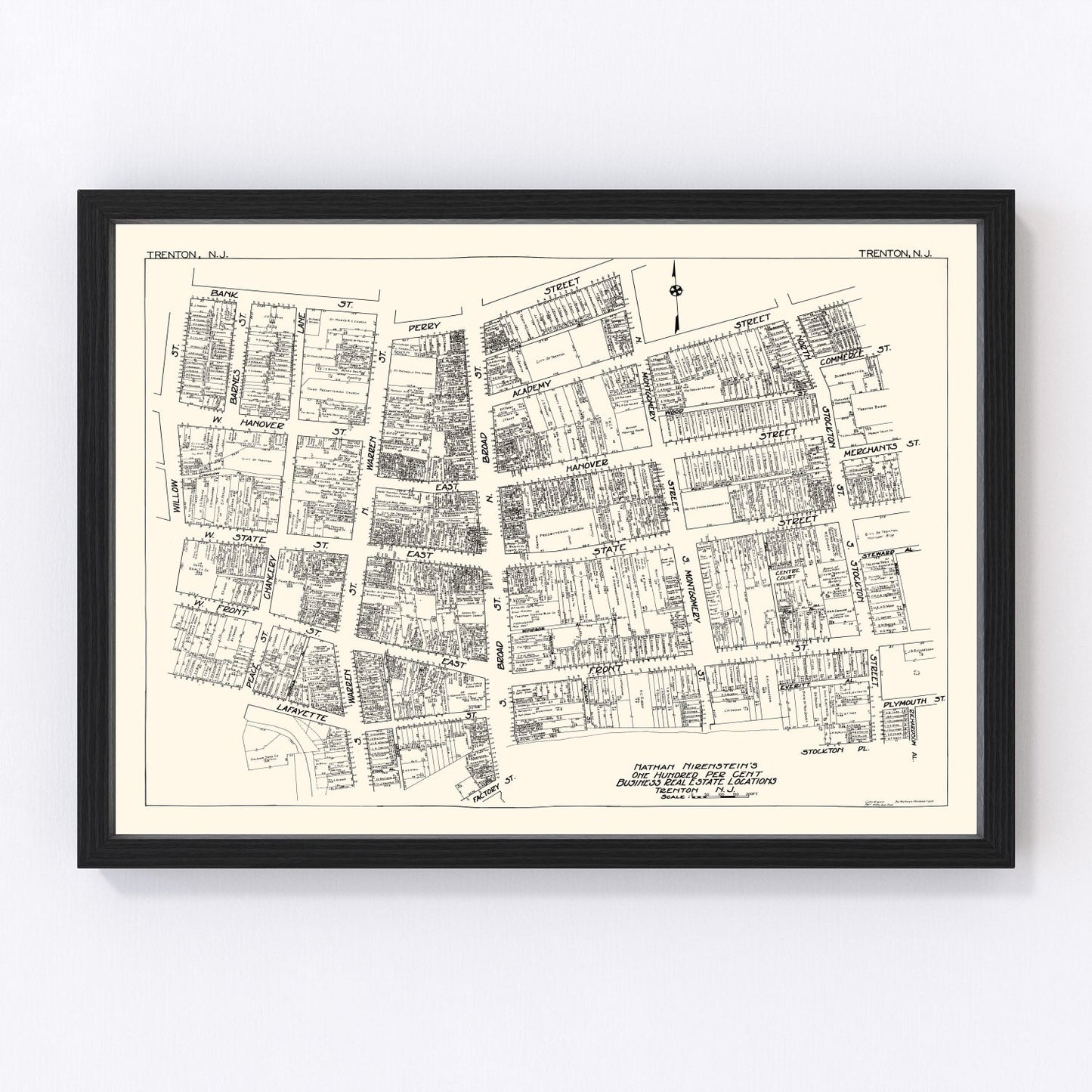 Vintage map of Trenton, New Jersey business section, 1929
