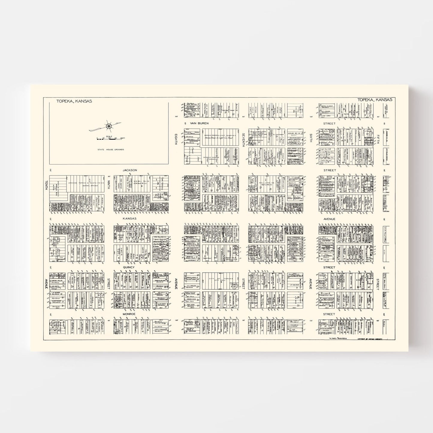 Vintage Map of Topeka, Kansas Business Section, 1929
