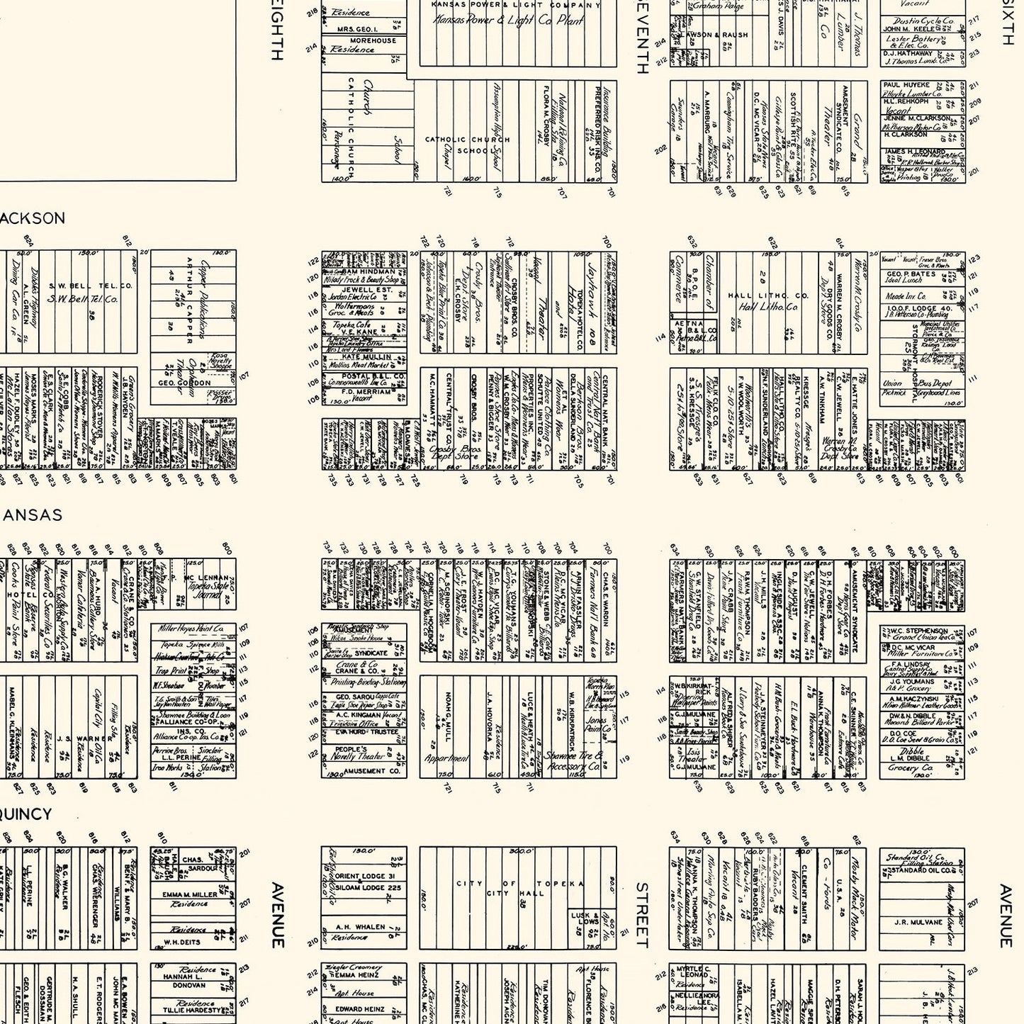 Vintage Map of Topeka, Kansas Business Section, 1929