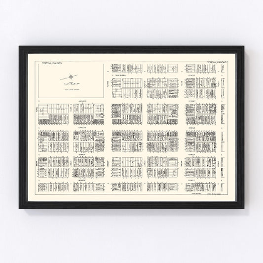 Vintage map of Topeka, Kansas business section, 1929