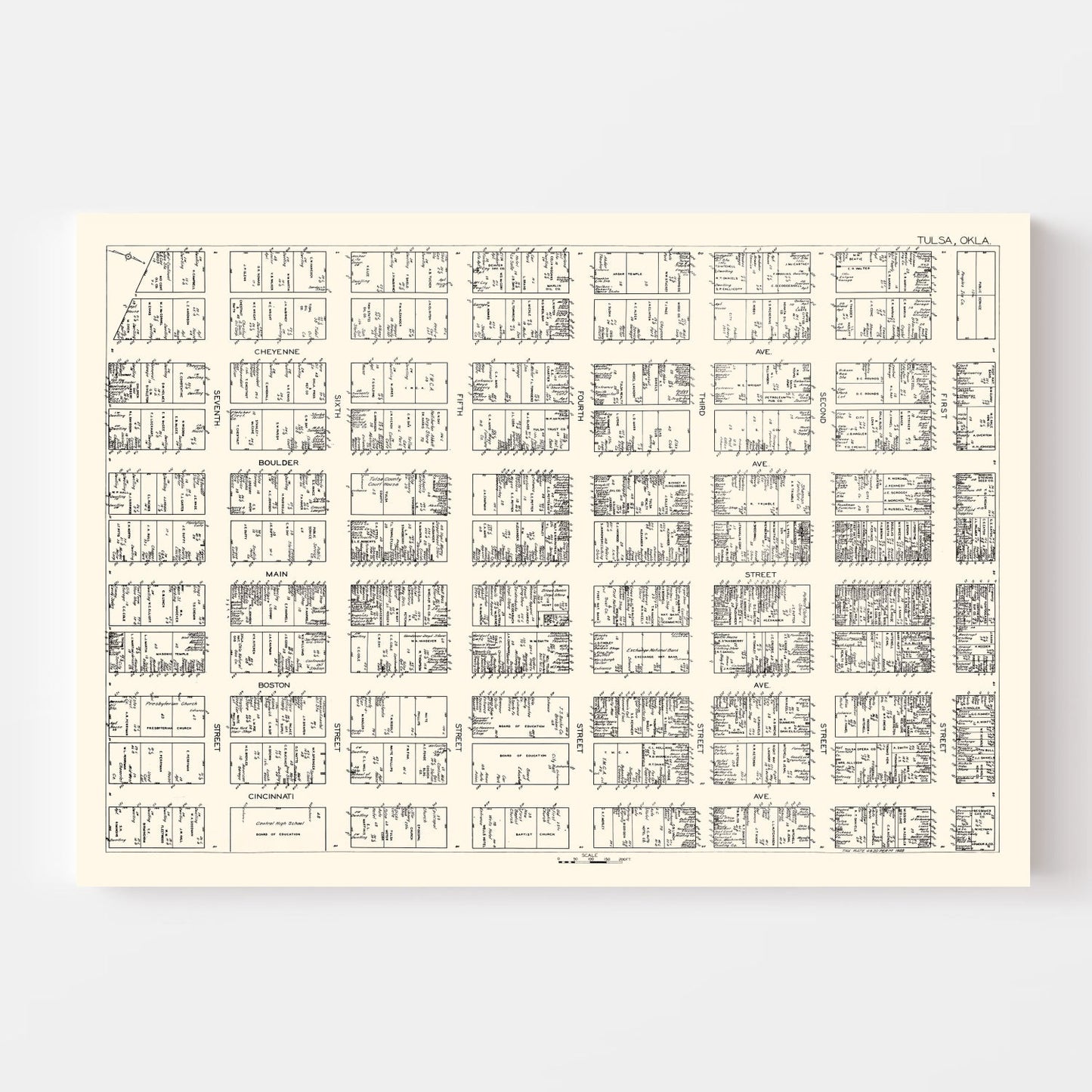 Vintage Map of Tulsa, Oklahoma Business Section, 1928